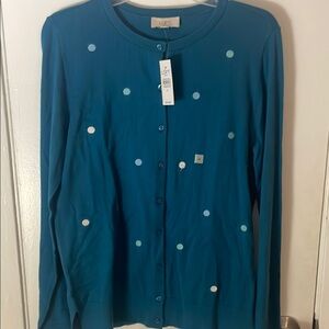 LOFT Teal Cardigan with Polka Dots